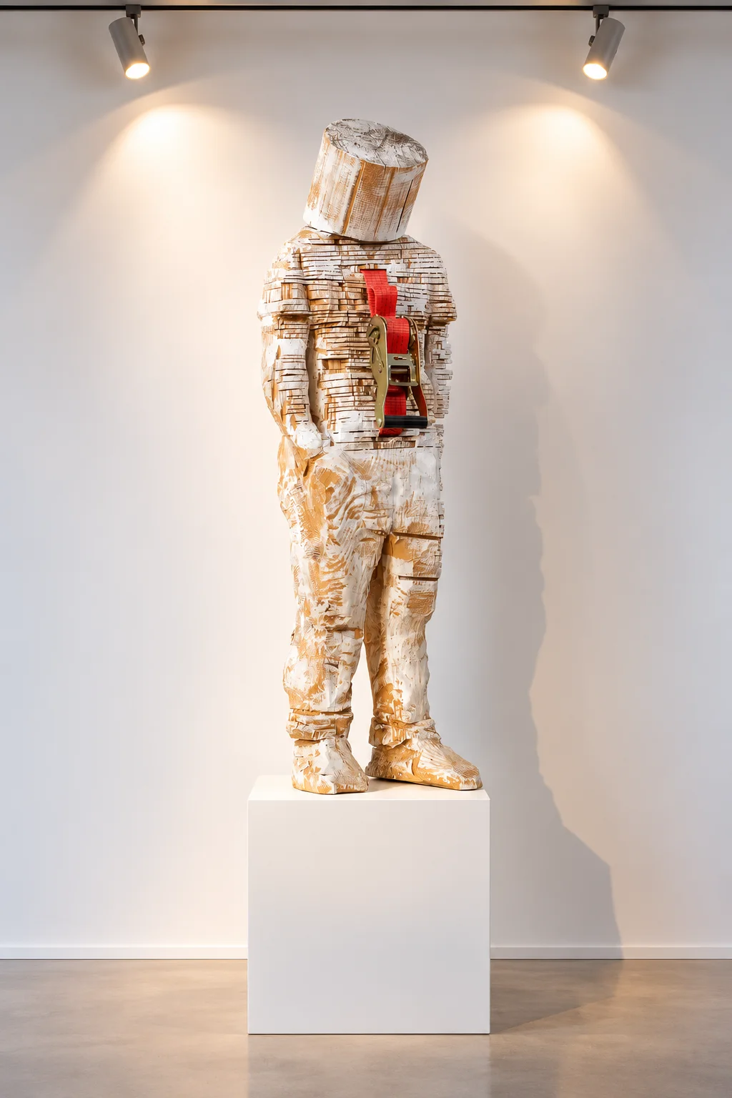 First Man, sculpture en bois réalisée à la tronçonneuse par l'artiste David David
